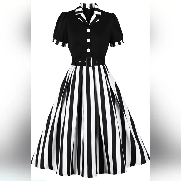 Black & White Striped Fit-and-Flare Dress - Picture 1 of 1